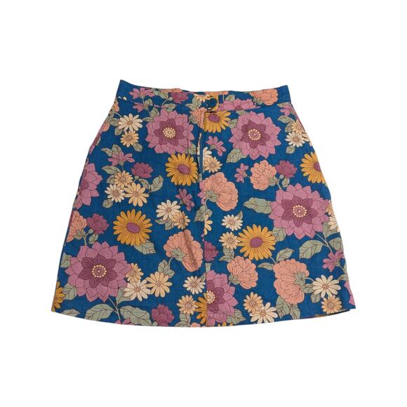 Princess Highway Modcloth Gina Floral Linen Skirt A-Line Womens 10 Blue Pink - Picture 3 of 5